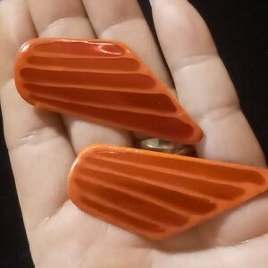 Vintage light red & deep red enamel earrings. Lightweight statement